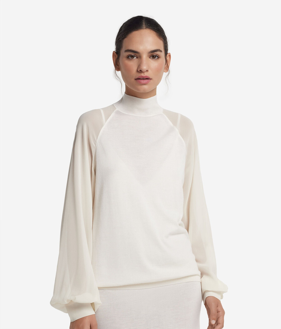 blusa de cachemira ultrafina con inserción de seda