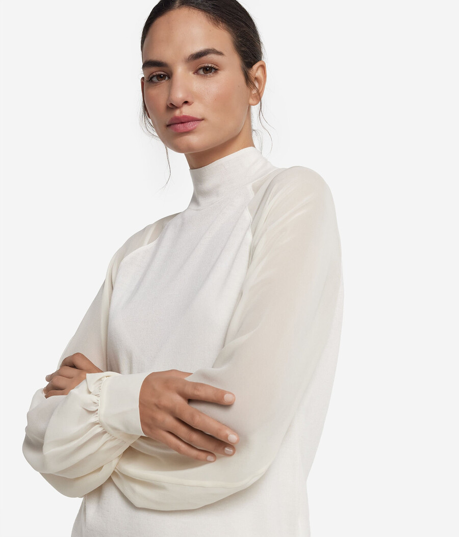 blusa de cachemira ultrafina con inserción de seda