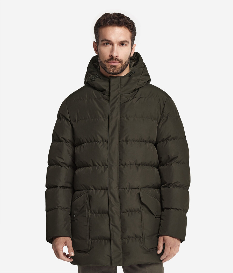 parka de plumas con capucha y forro de cachemira