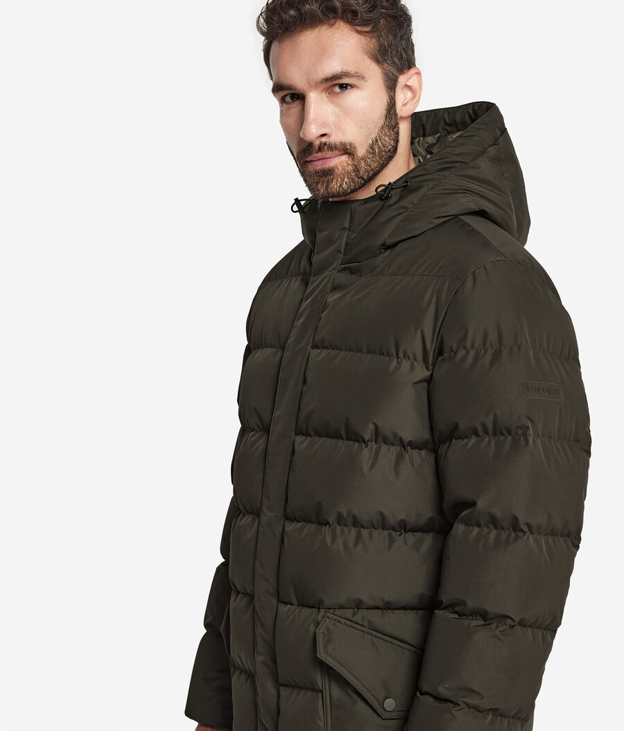 parka de plumas con capucha y forro de cachemira