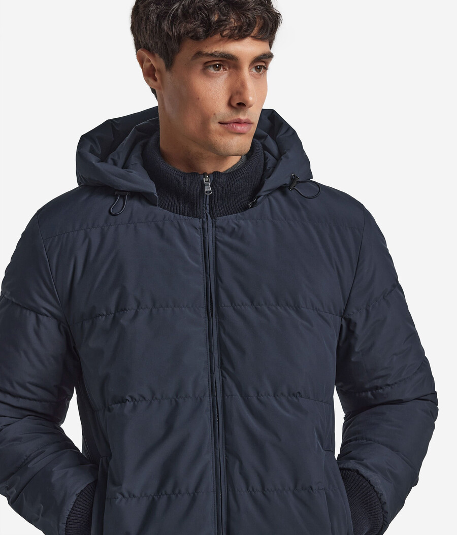 chaqueta de plumón reversible con punto trenzado de cachemira