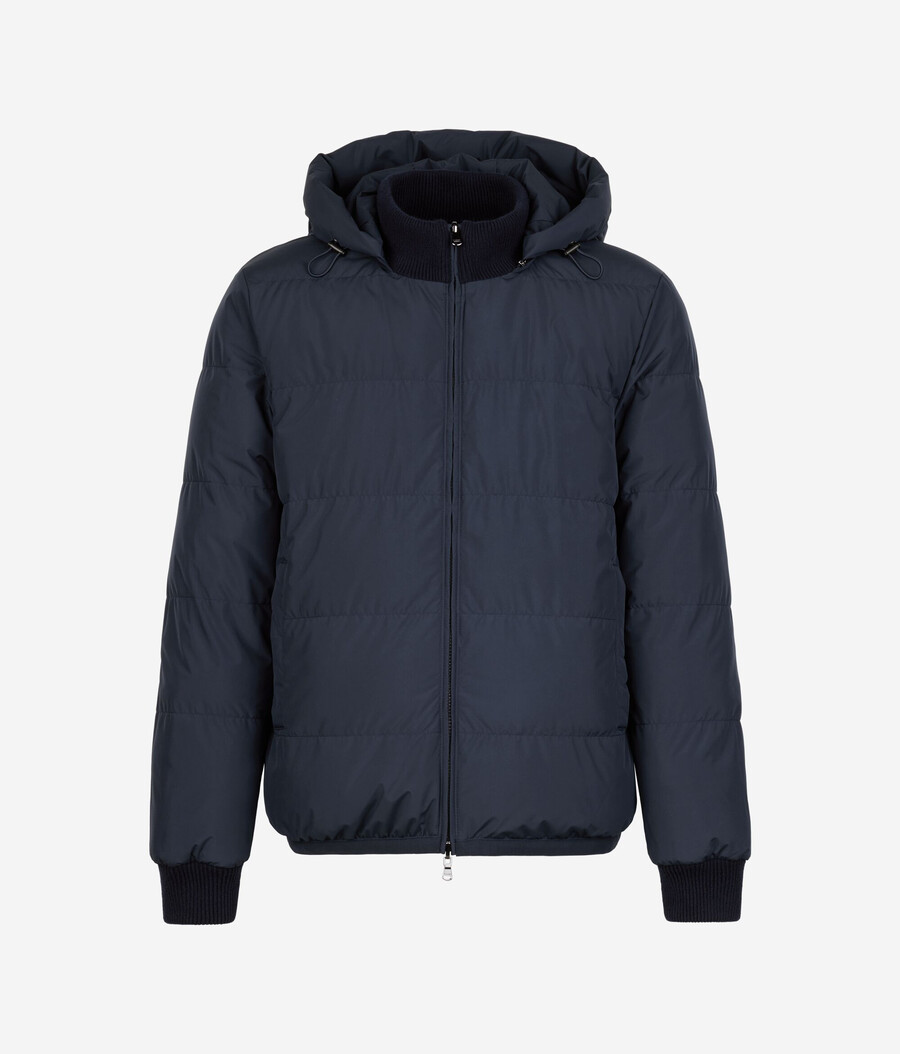 chaqueta de plumón reversible con punto trenzado de cachemira