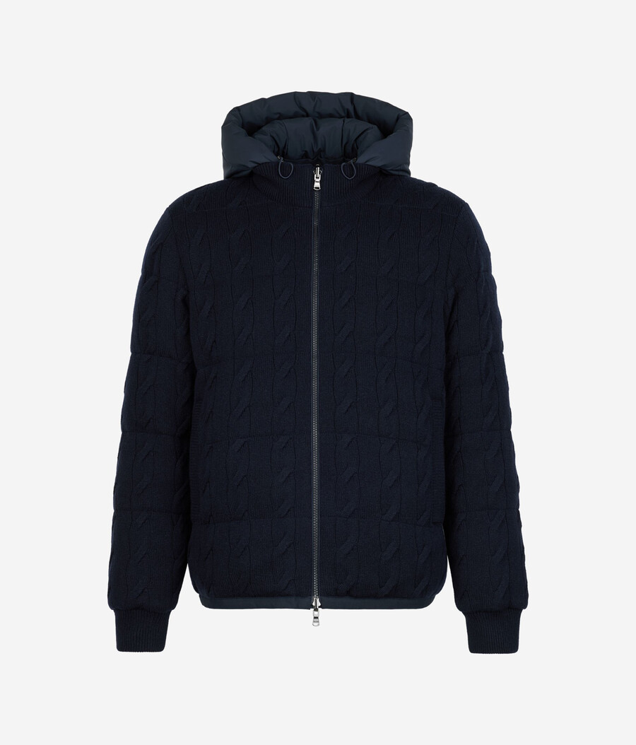 chaqueta de plumón reversible con punto trenzado de cachemira