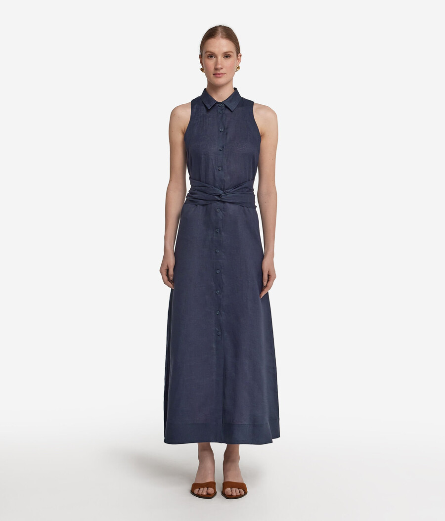 vestido de lino con bandas cruzadas