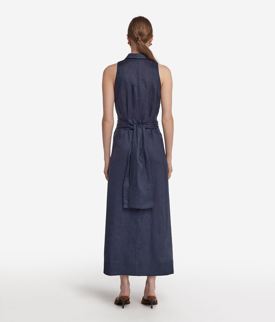 vestido de lino con bandas cruzadas