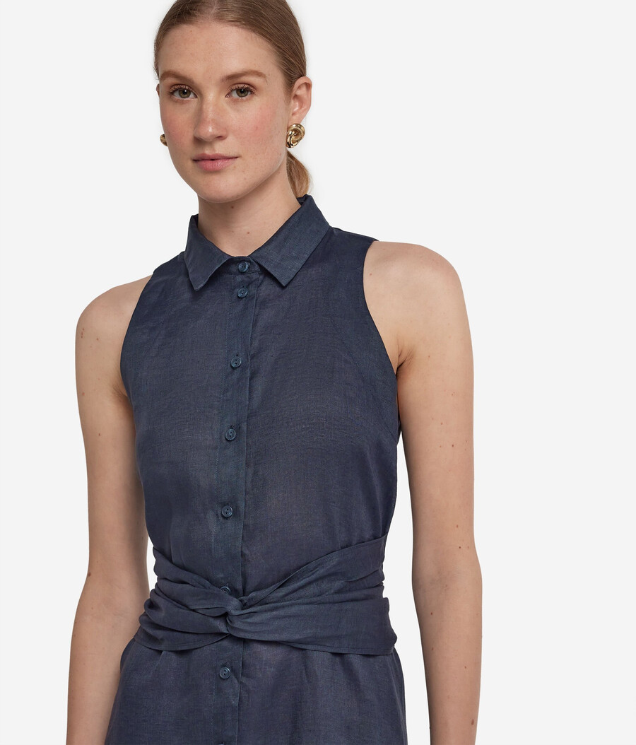 vestido de lino con bandas cruzadas