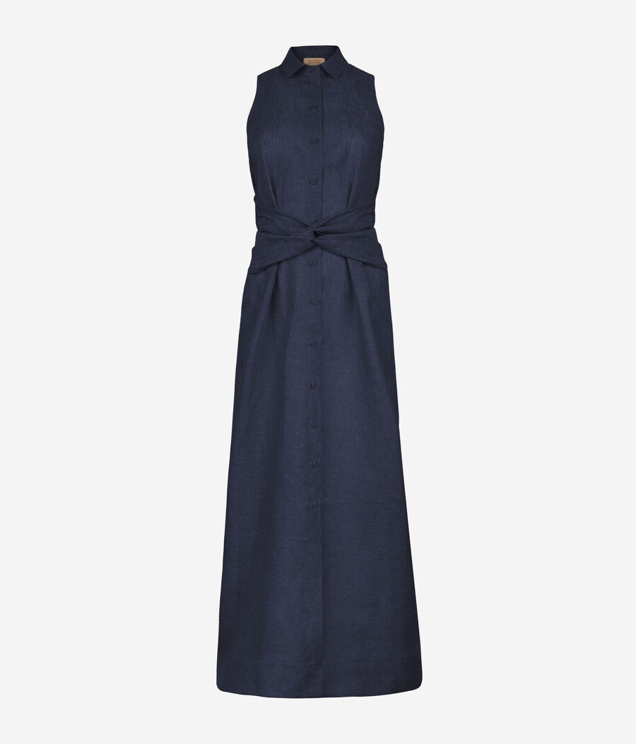 vestido de lino con bandas cruzadas