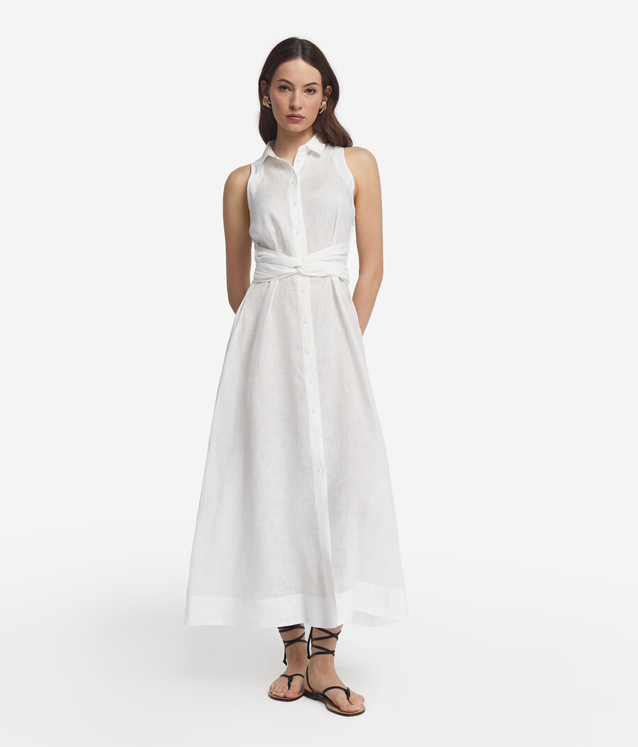 vestido de lino con bandas cruzadas