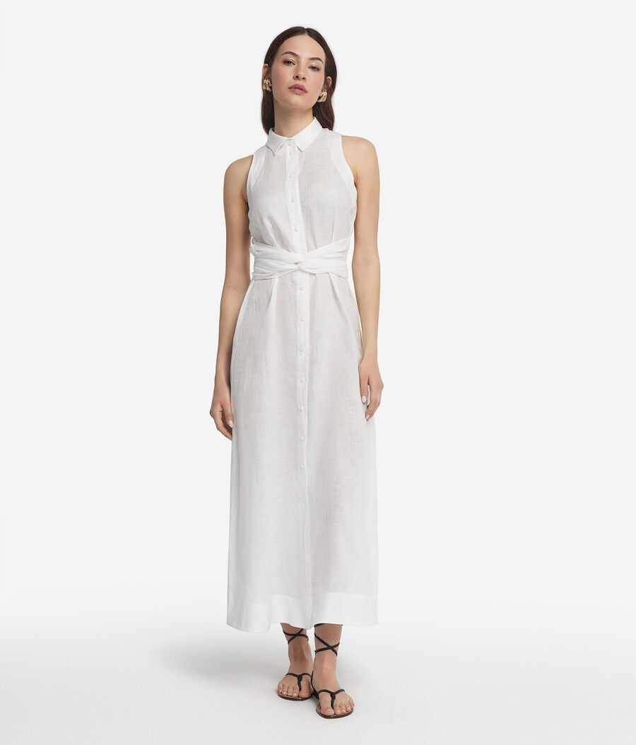 vestido de lino con bandas cruzadas