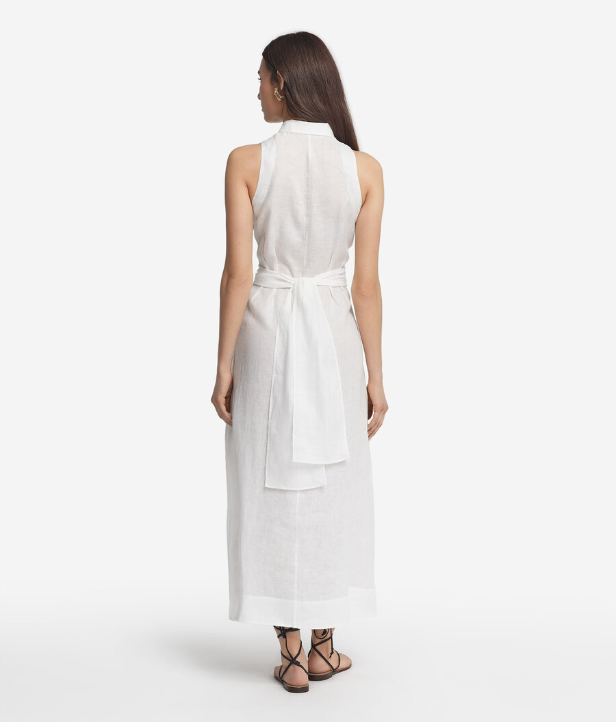 vestido de lino con bandas cruzadas