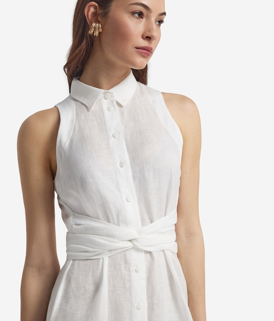 vestido de lino con bandas cruzadas