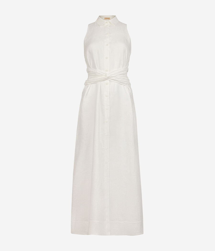 vestido de lino con bandas cruzadas