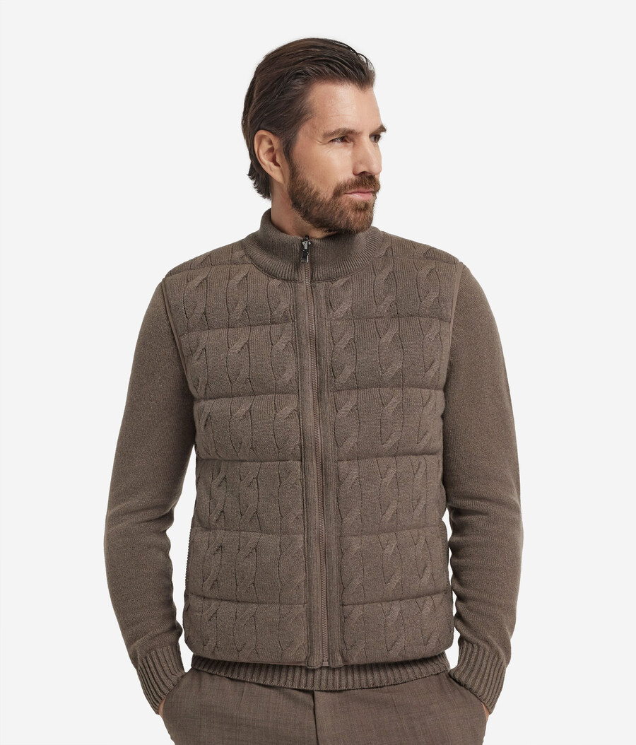 chaleco reversible de plumón de cachemira ultrasuave con punto trenzado