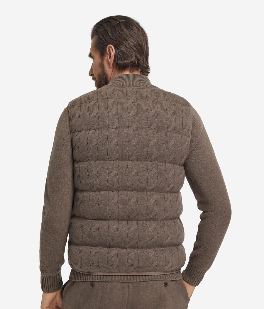 chaleco reversible de plumón de cachemira ultrasuave con punto trenzado