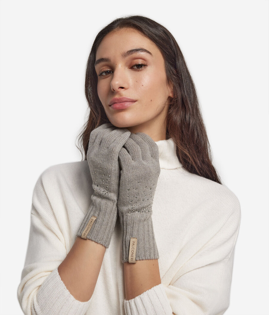 guantes de cachemira con diamantes de imitación