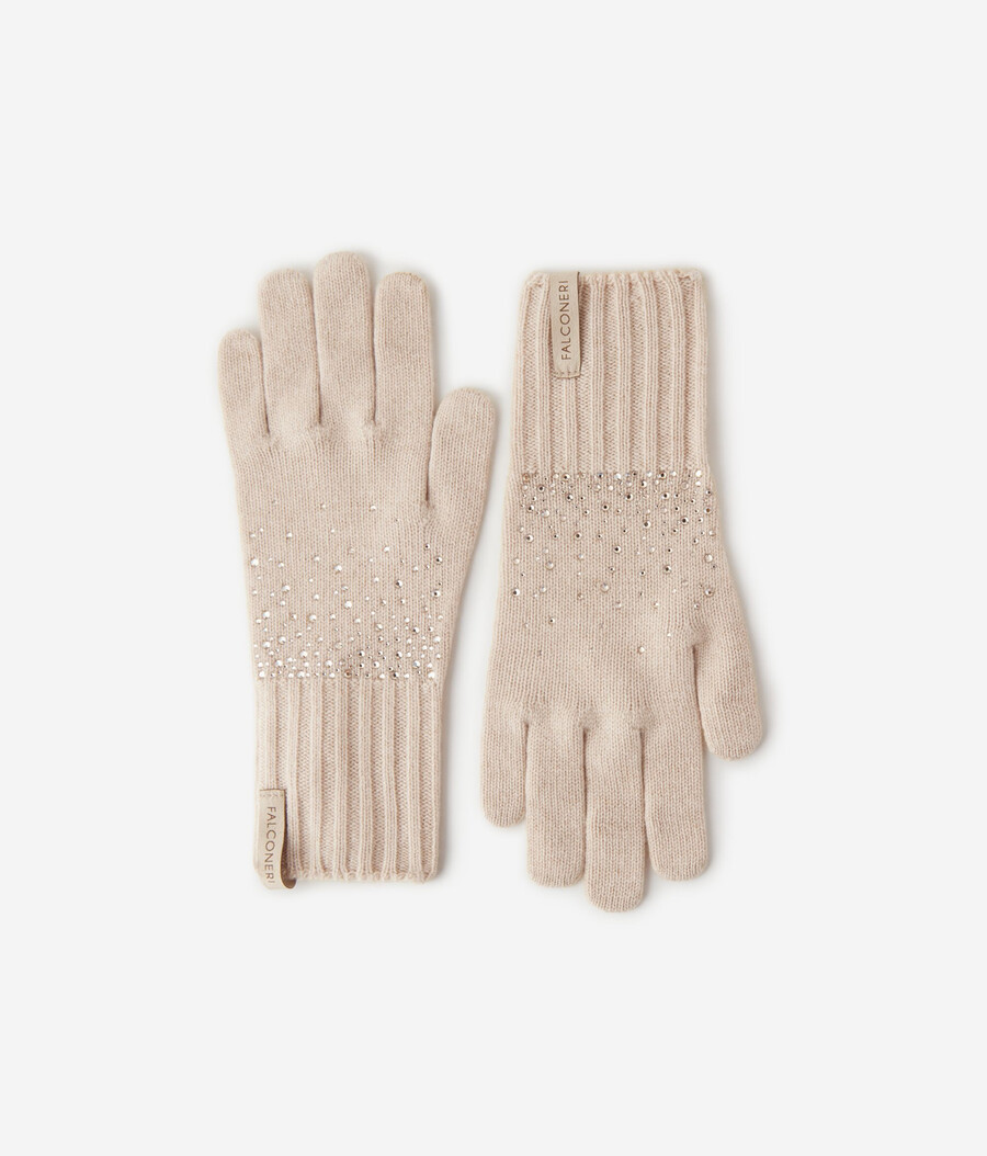 guantes de cachemira con diamantes de imitación