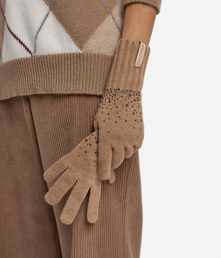 guantes de cachemira con diamantes de imitación