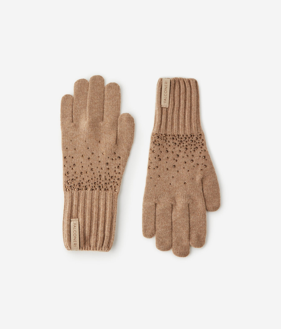 guantes de cachemira con diamantes de imitación