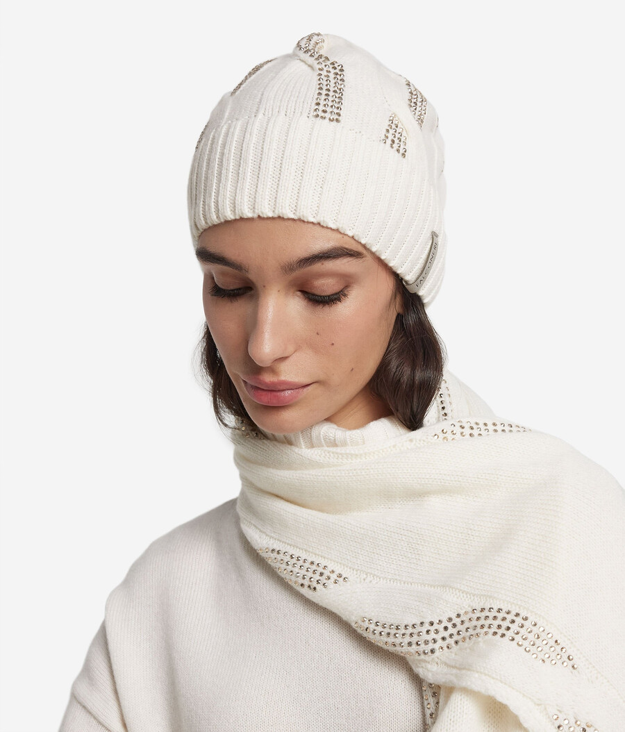 gorro de cachemira ultrasuave con punto trenzado y pedrería