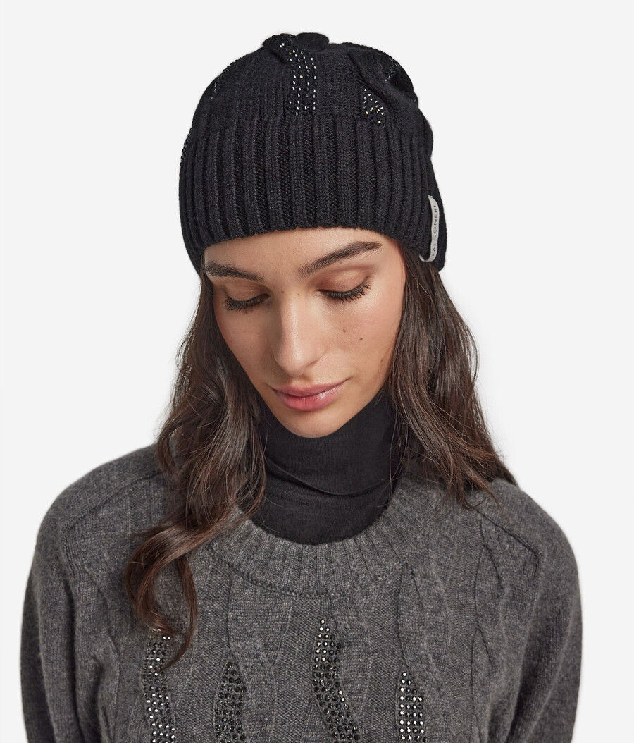 gorro de cachemira ultrasuave con punto trenzado y pedrería