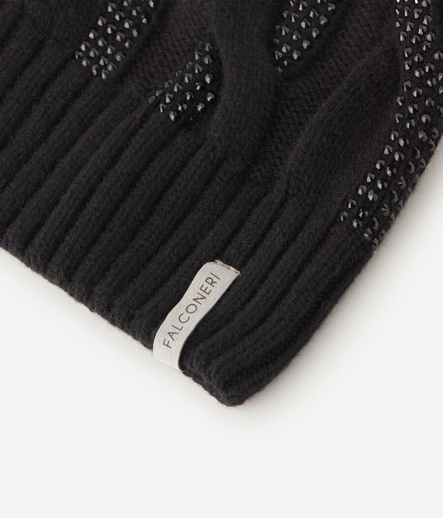 gorro de cachemira ultrasuave con punto trenzado y pedrería