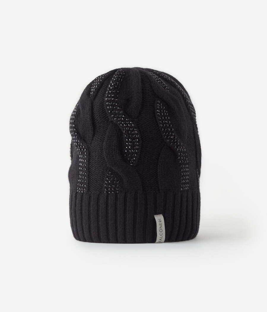 gorro de cachemira ultrasuave con punto trenzado y pedrería