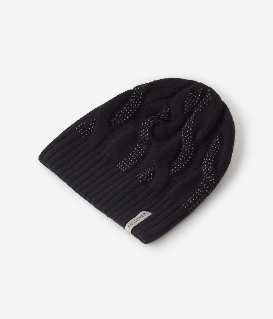 gorro de cachemira ultrasuave con punto trenzado y pedrería