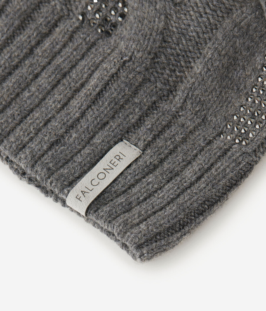 gorro de cachemira ultrasuave con punto trenzado y pedrería