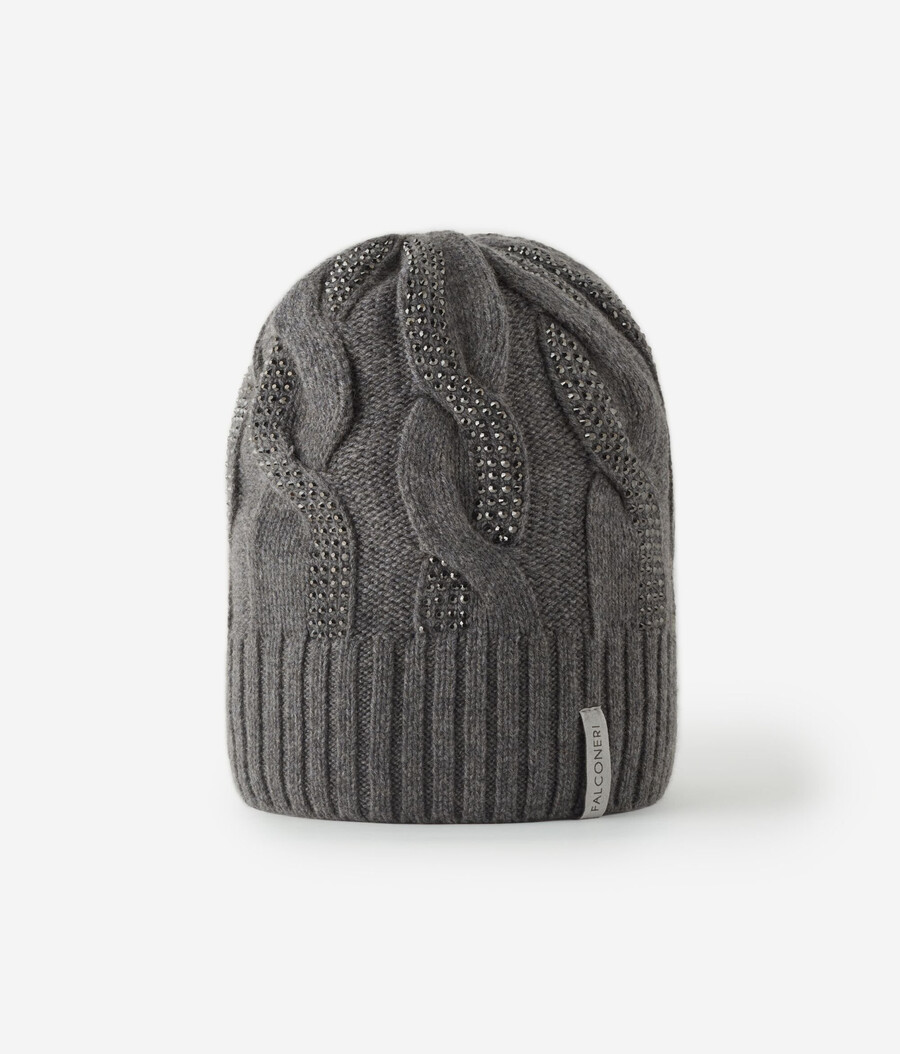gorro de cachemira ultrasuave con punto trenzado y pedrería