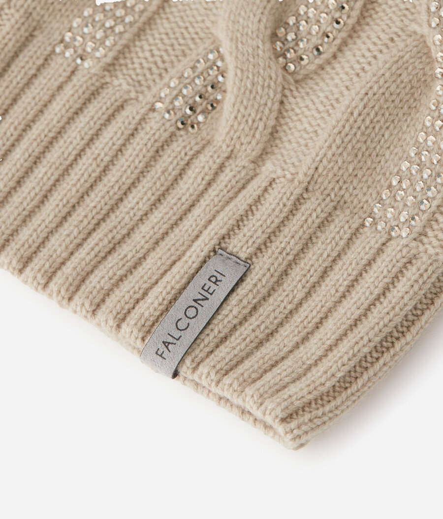gorro de cachemira ultrasuave con punto trenzado y pedrería