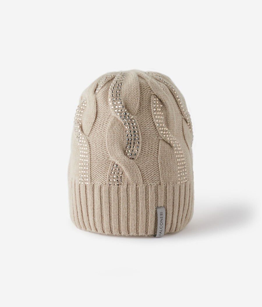gorro de cachemira ultrasuave con punto trenzado y pedrería