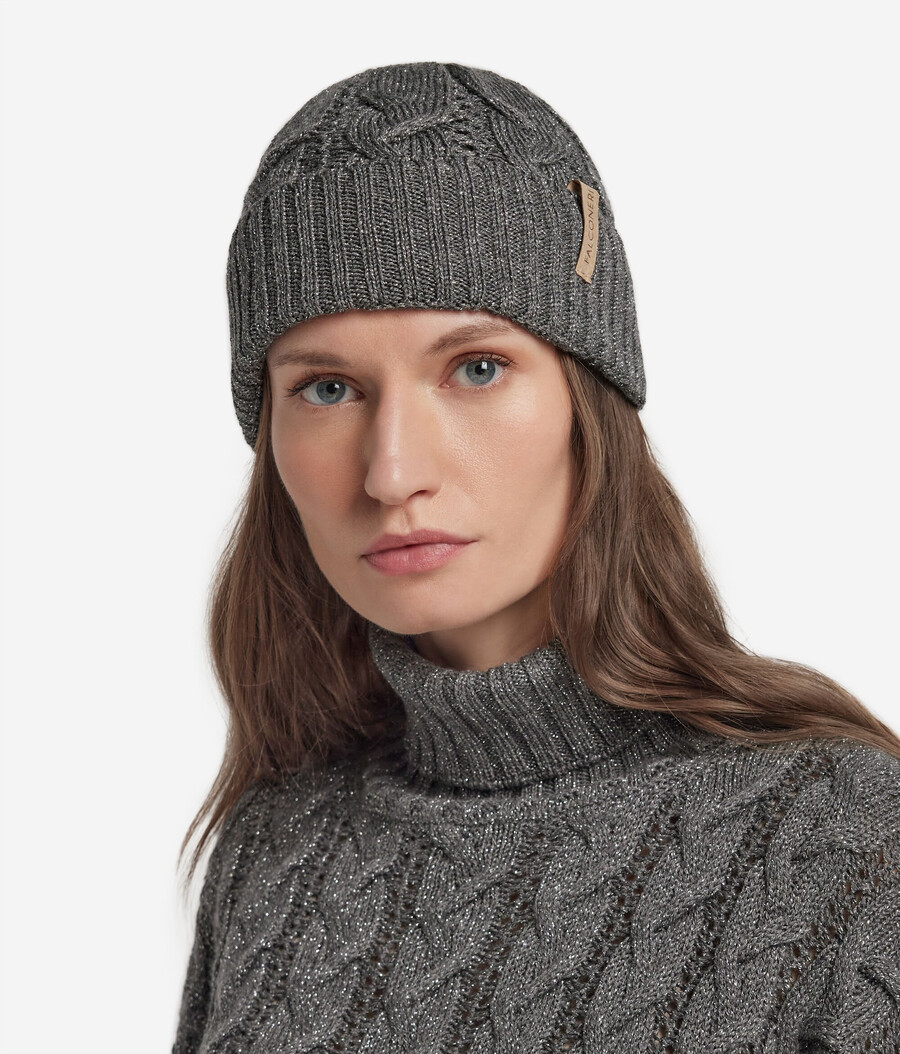 gorro de punto trenzado de lana lamé