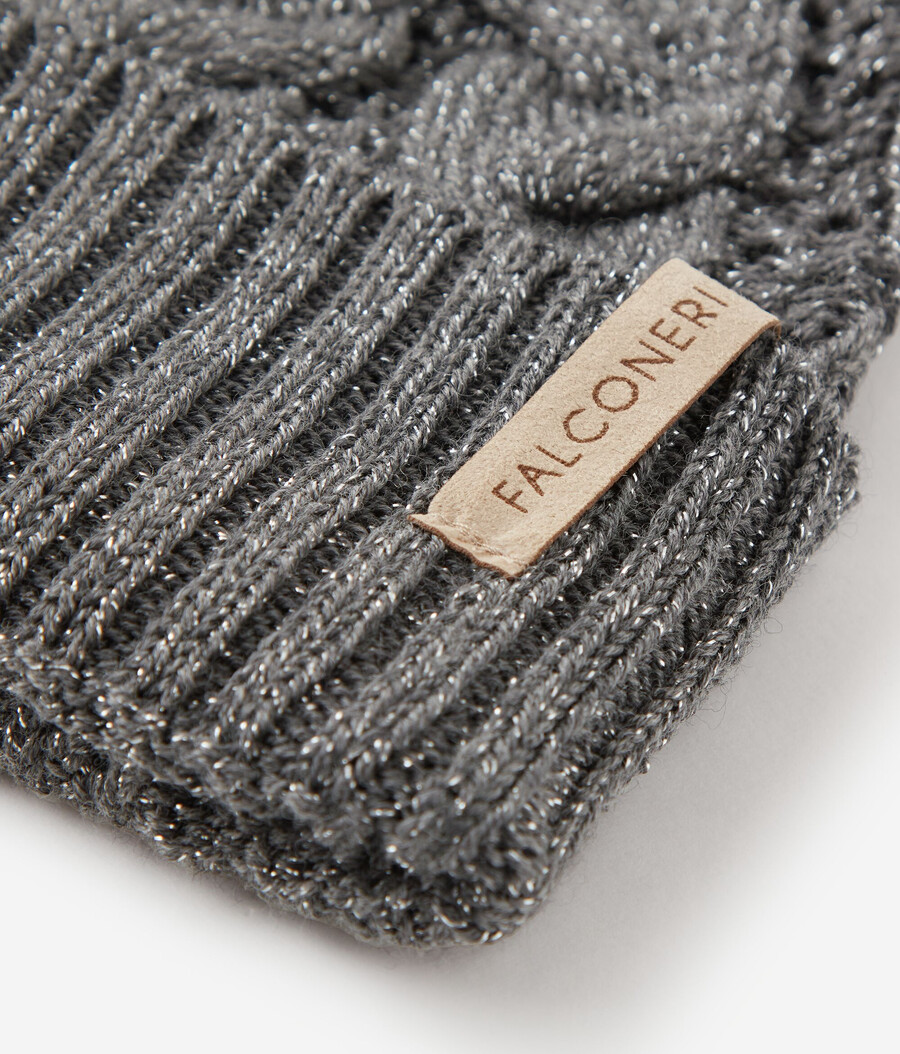 gorro de punto trenzado de lana lamé