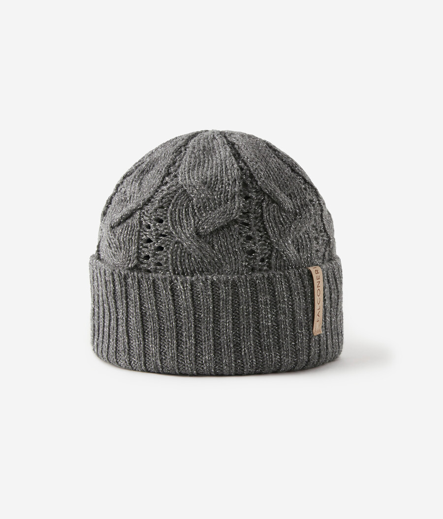 gorro de punto trenzado de lana lamé