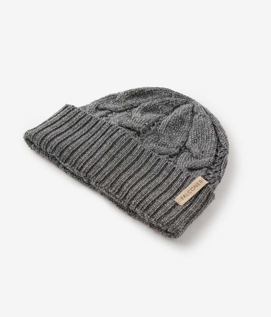 gorro de punto trenzado de lana lamé