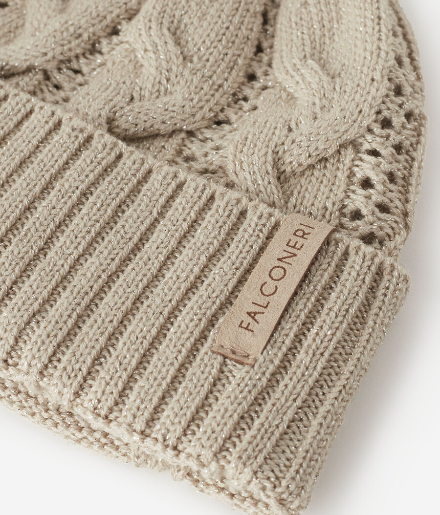 gorro de punto trenzado de lana lamé