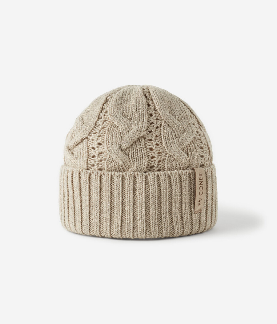 gorro de punto trenzado de lana lamé