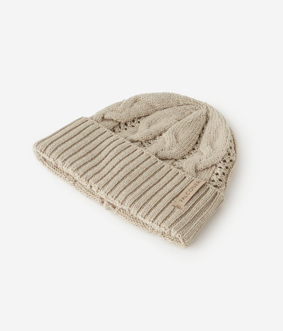gorro de punto trenzado de lana lamé