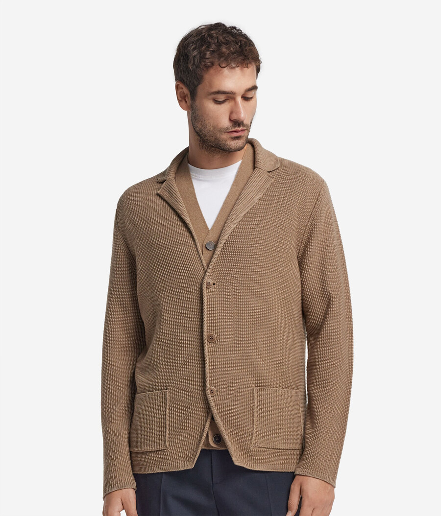 chaqueta de lana con punto musgo