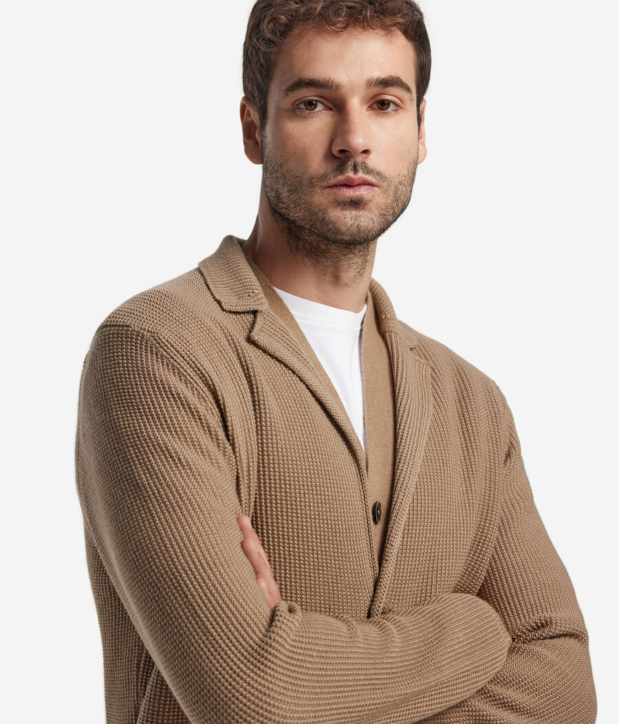 chaqueta de lana con punto musgo