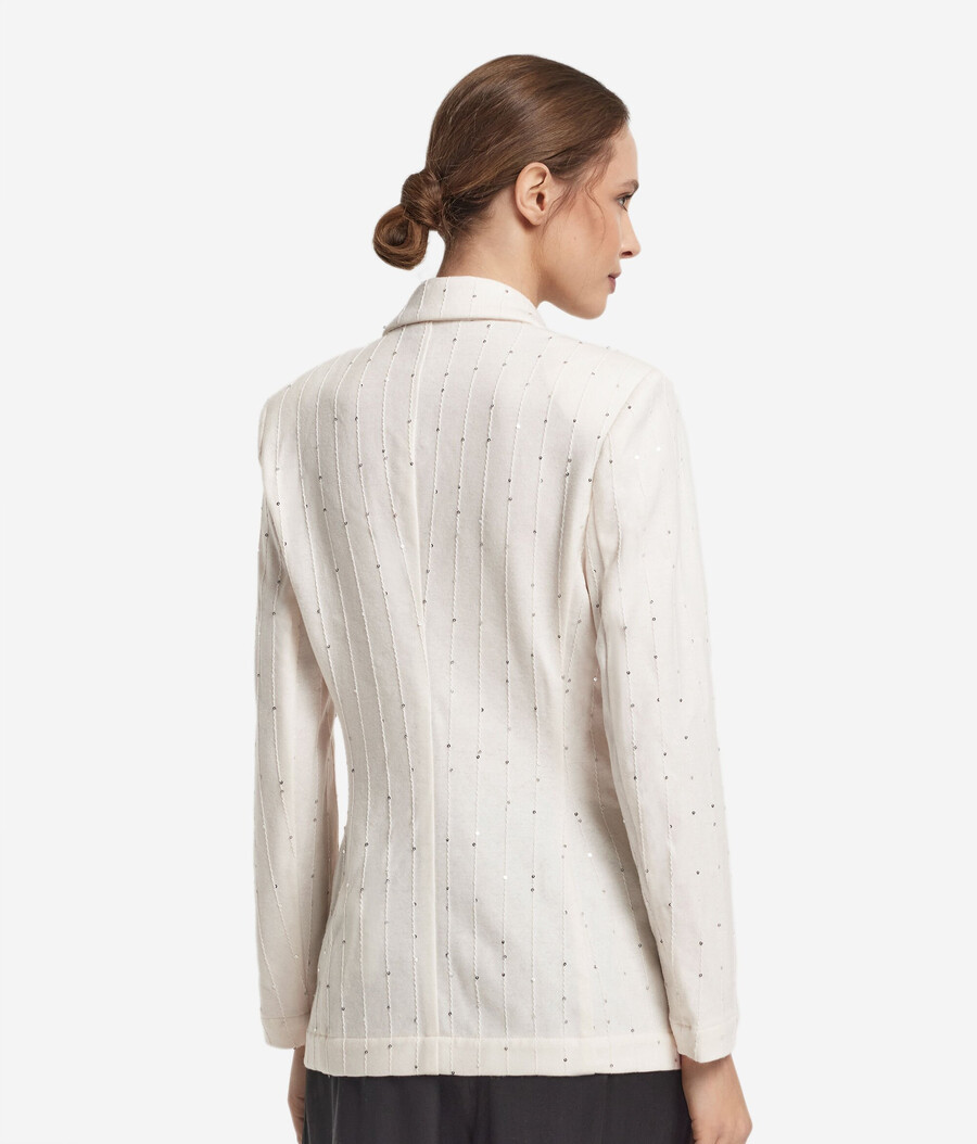 chaqueta de lana de raya diplomática con lentejuelas
