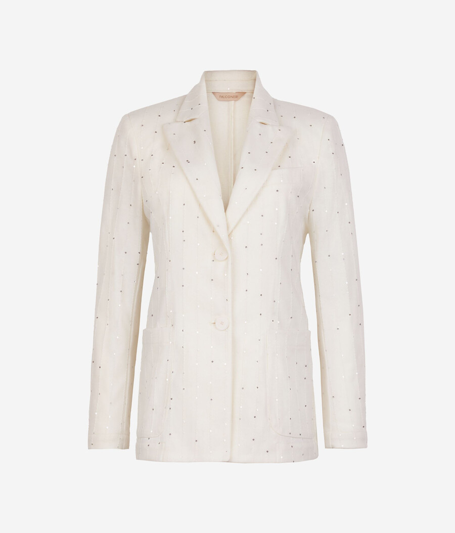 chaqueta de lana de raya diplomática con lentejuelas