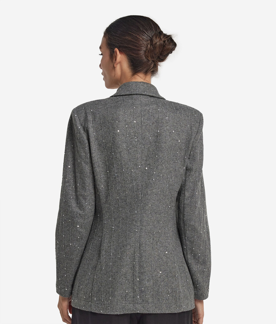 chaqueta de lana de raya diplomática con lentejuelas