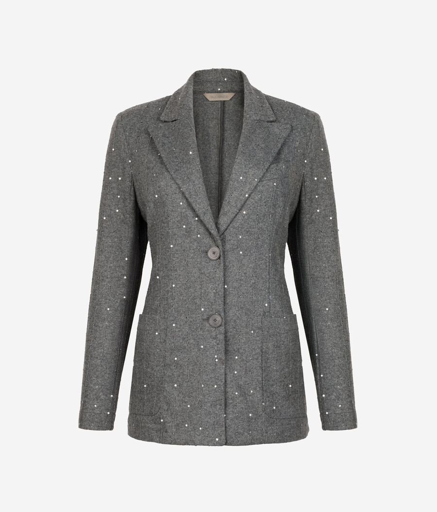 chaqueta de lana de raya diplomática con lentejuelas