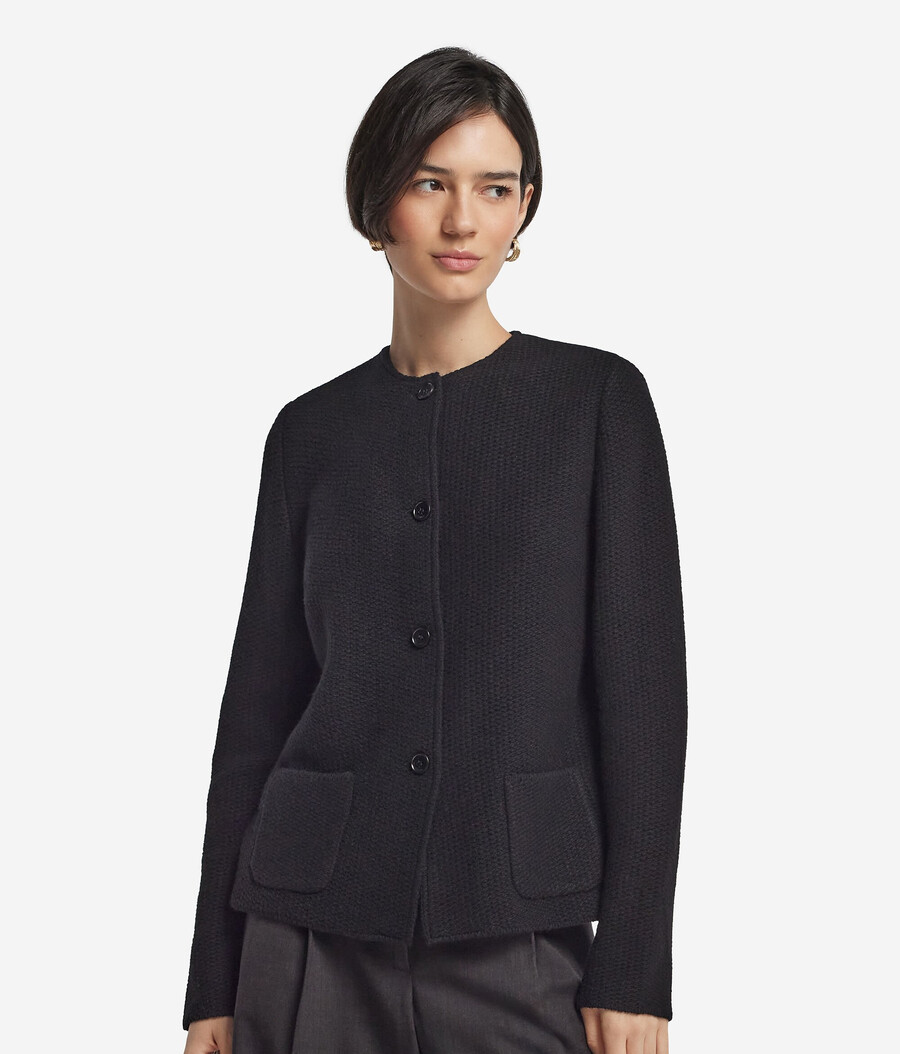 chaqueta de cuello redondo de lana y cachemira