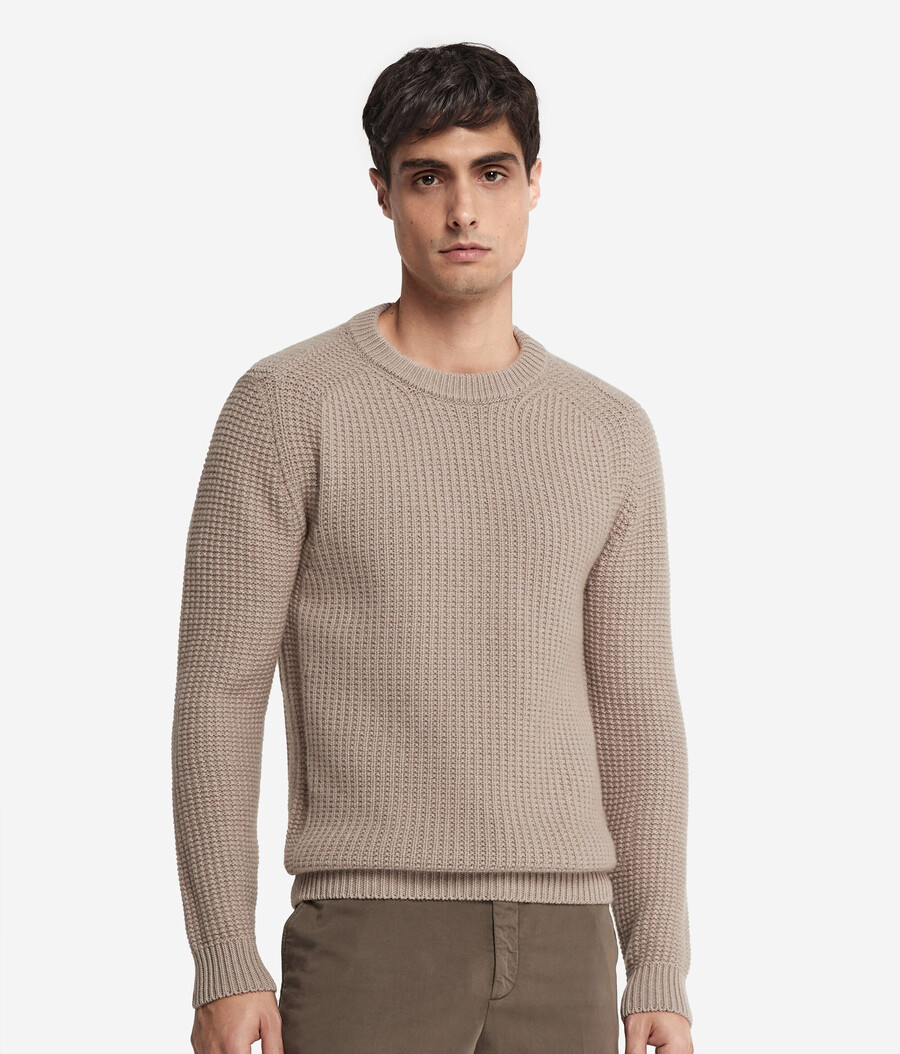 jersey de cuello redondo de cachemira ultrasuave acanalado