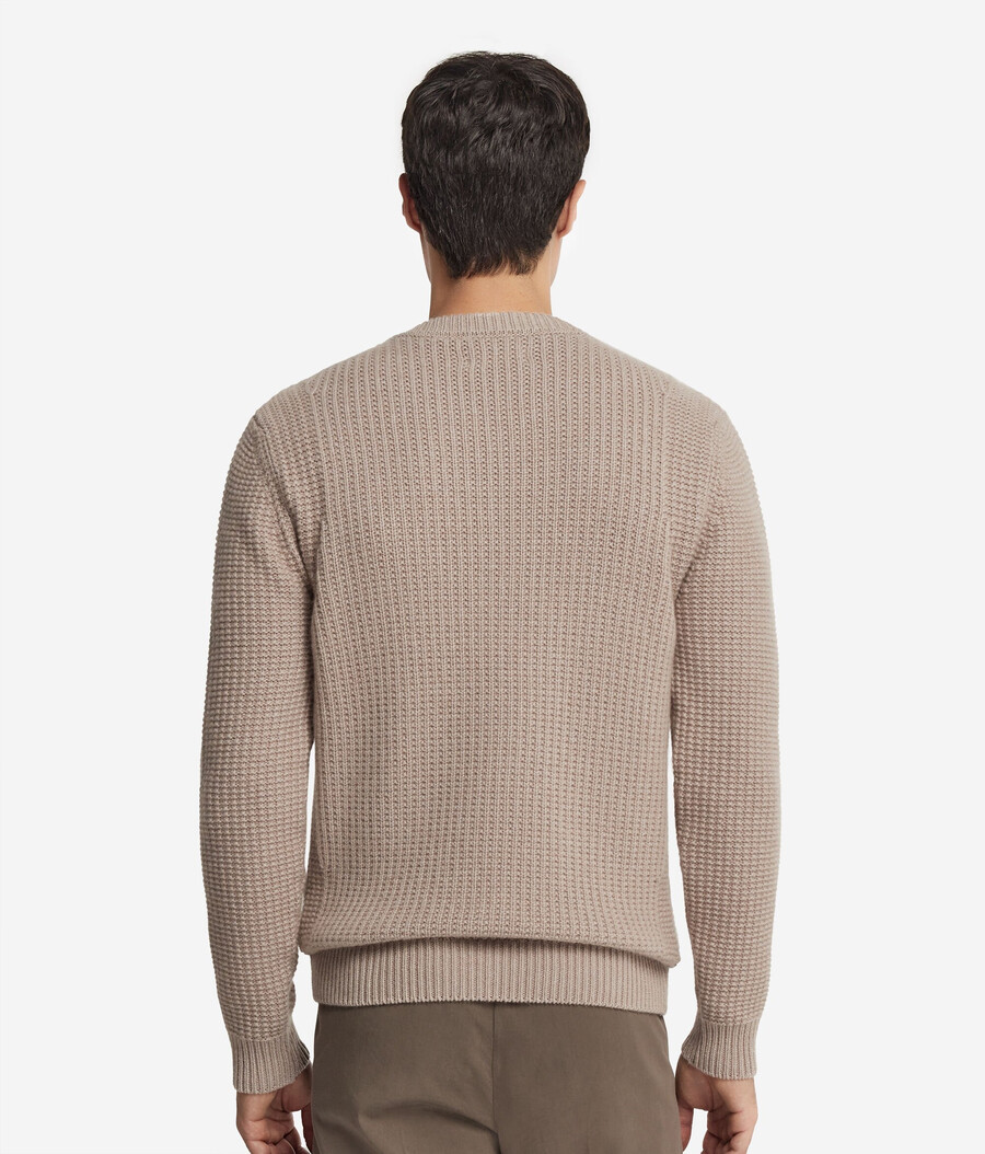 jersey de cuello redondo de cachemira ultrasuave acanalado