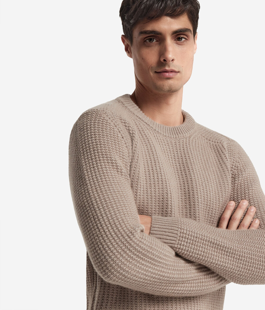 jersey de cuello redondo de cachemira ultrasuave acanalado