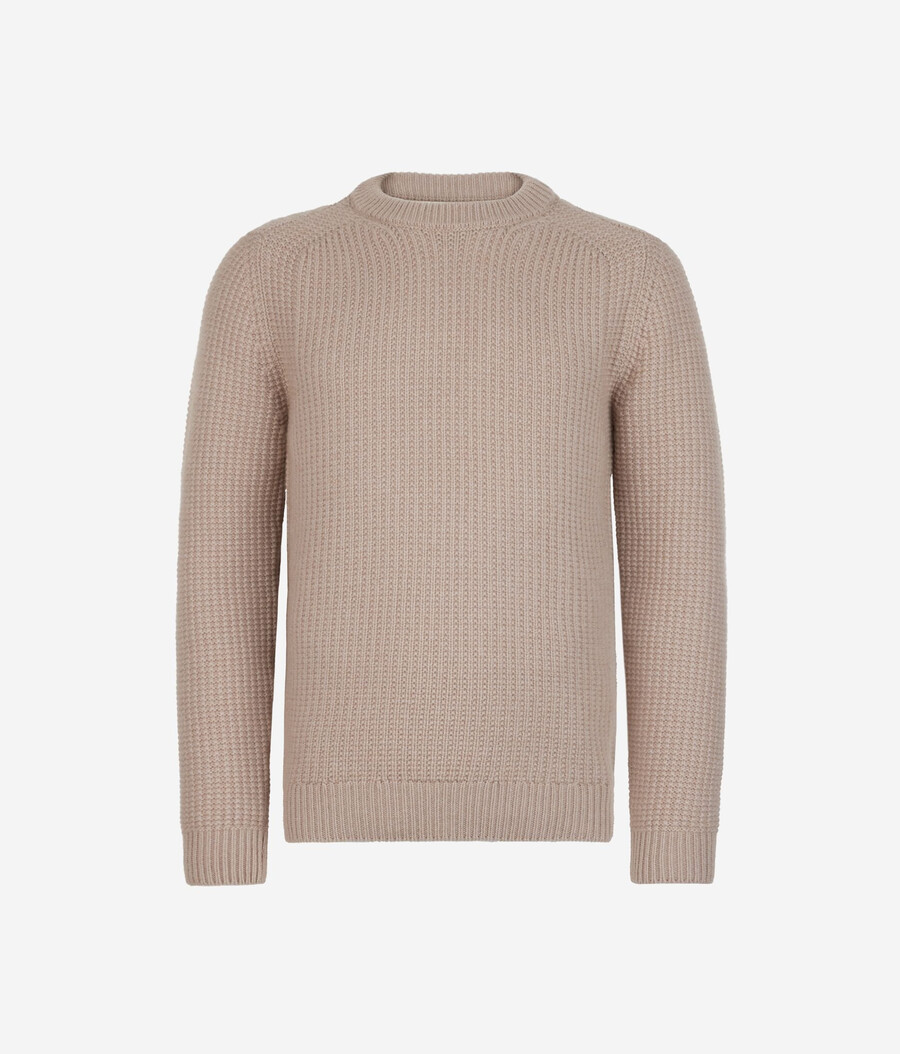 jersey de cuello redondo de cachemira ultrasuave acanalado