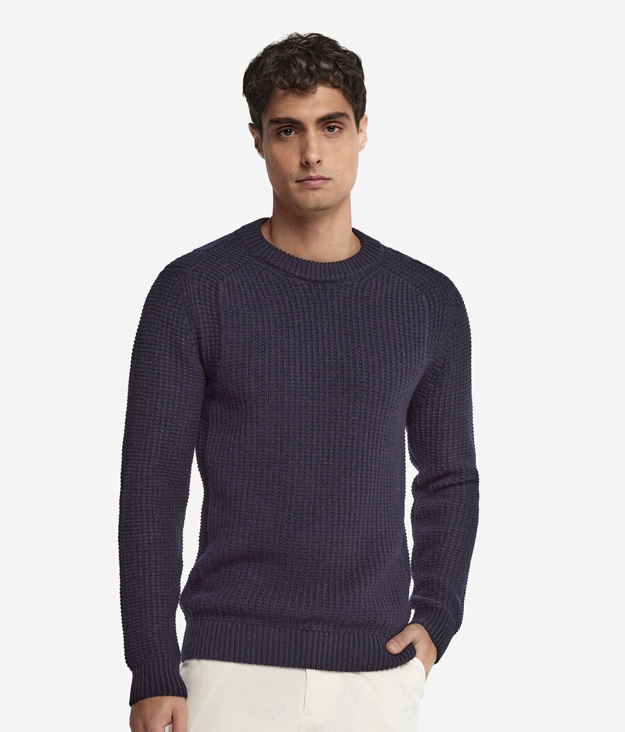 jersey de cuello redondo de cachemira ultrasuave acanalado